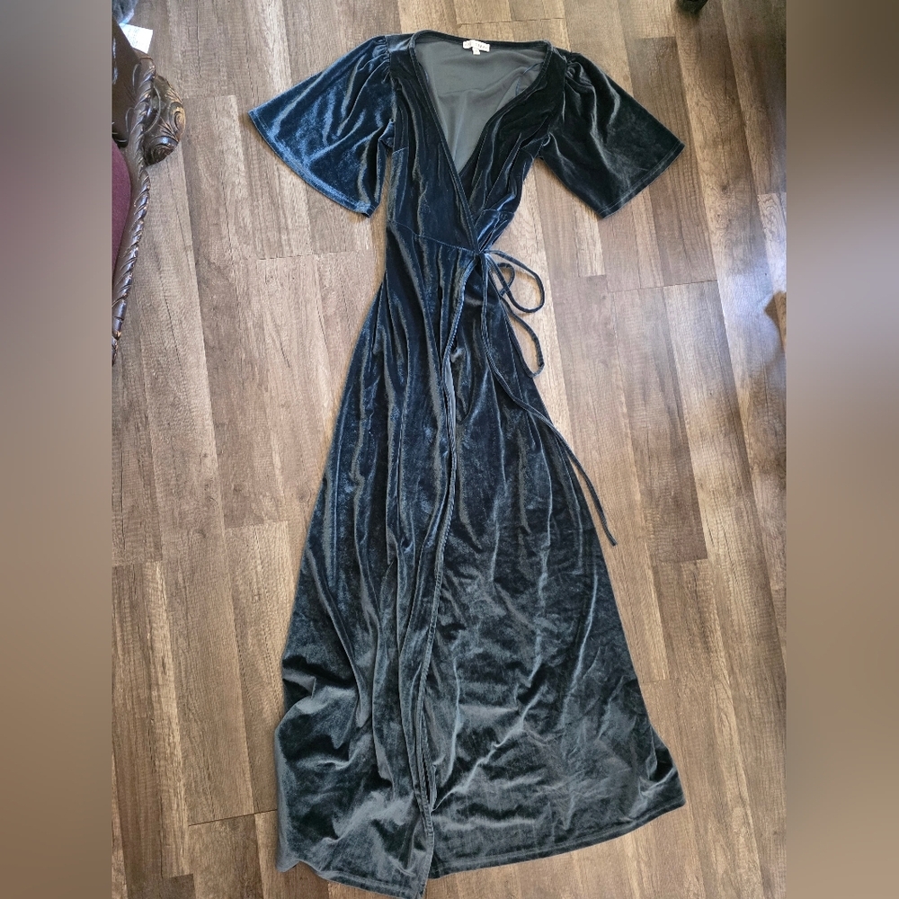 BALTIC BORN KATELYN VELVET MAXI WRAP DRESS BLUE SHIRT SLEEVE KIMONO Wedding Y2k - Picture 14 of 14